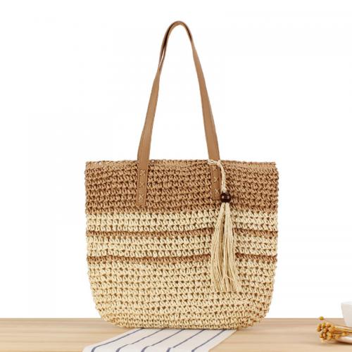 Paper Tote Bag & Easy Matching Woven Shoulder Bag large capacity striped PC