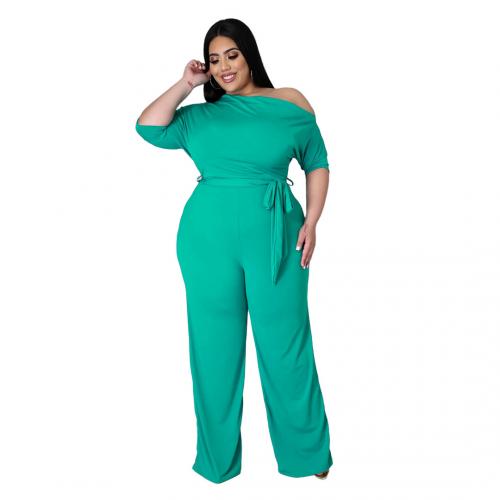 Polyester Wide Leg Trousers & Plus Size Long Jumpsuit & breathable Solid PC