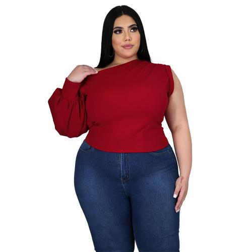 Polyester Soft & Plus Size Women Long Sleeve Blouses & off shoulder Solid PC