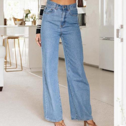 Denim Slim Women Jeans & loose patchwork Solid blue PC