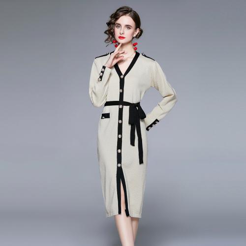 Polyester Soft One-piece Dress mid-long style & slimming Solid : PC