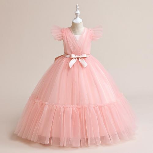 Gauze & Cotton Soft & Ball Gown Girl One-piece Dress large hem design Solid PC