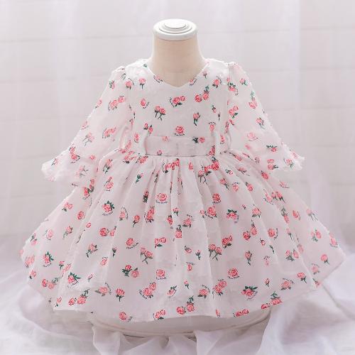 Gauze & Cotton Soft & Princess Girl One-piece Dress Cute printed shivering pink PC