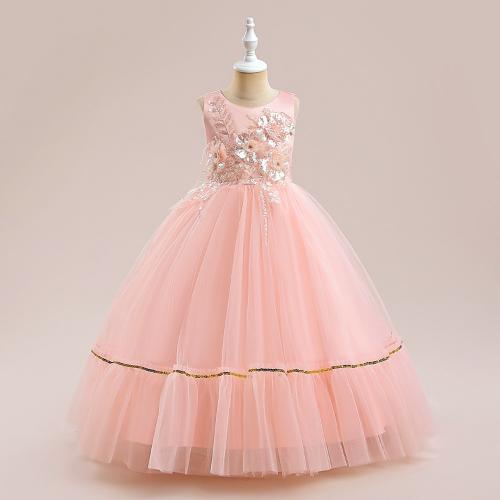 Sequin & Gauze & Cotton Princess & Ball Gown Girl One-piece Dress large hem design Solid PC