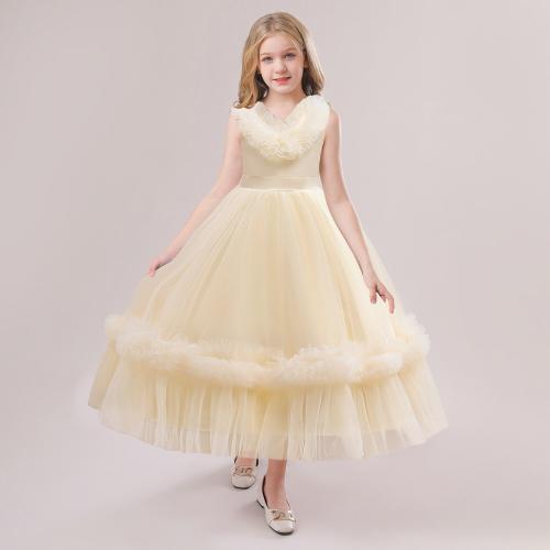 Gauze & Cotton Princess Girl One-piece Dress large hem design & breathable Solid PC