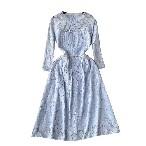Polyester Waist-controlled One-piece Dress & breathable sky blue PC