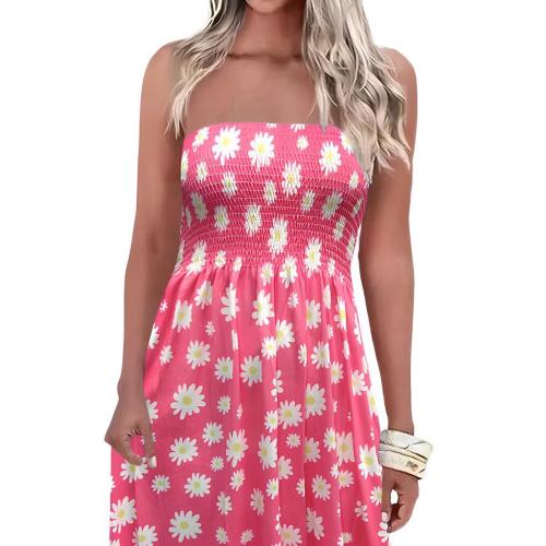 Polyester Slim Tube Top Dress & off shoulder printed floral pink PC