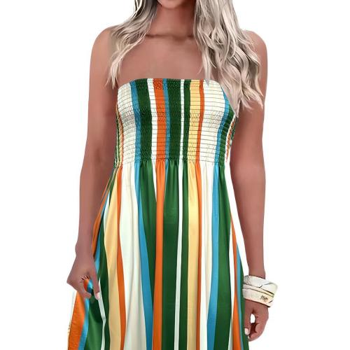 Polyester Slim Tube Top Dress & off shoulder printed striped mixed colors PC
