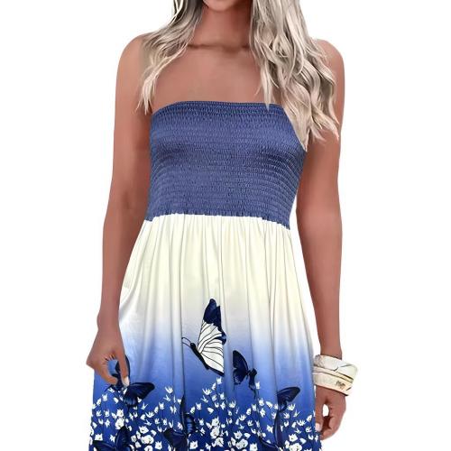 Polyester Slim Tube Top Dress & off shoulder printed butterfly pattern mixed colors PC