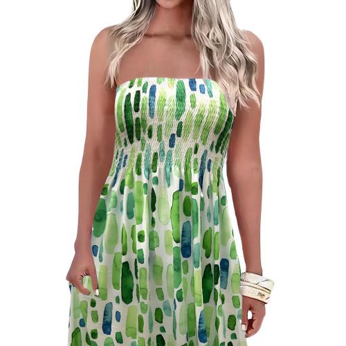 Polyester Slim Tube Top Dress & off shoulder printed green PC