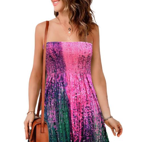 Polyester Tube Top Kleid, Gedruckt, gemischte Farben,  Stück