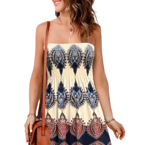 Polyester Tube Top Kleid, Gedruckt, gemischte Farben,  Stück