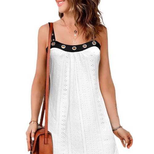 Polyester Slim & A-line Slip Dress & hollow patchwork white and black PC