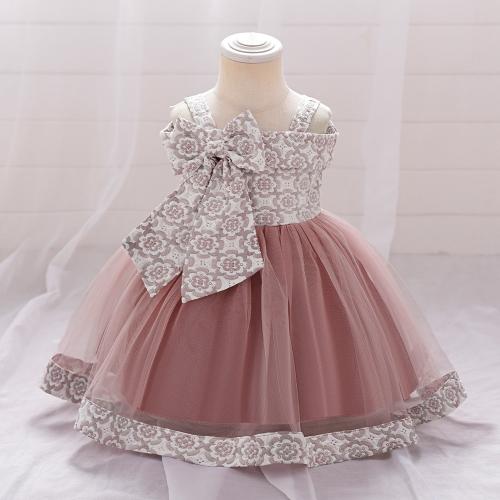 Gauze & Cotton Princess & Ball Gown Girl One-piece Dress & off shoulder printed Solid PC