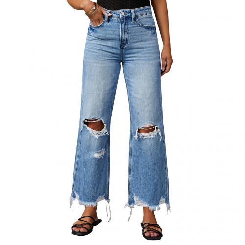 Denim Ripped & Slim Women Jeans patchwork Solid blue PC