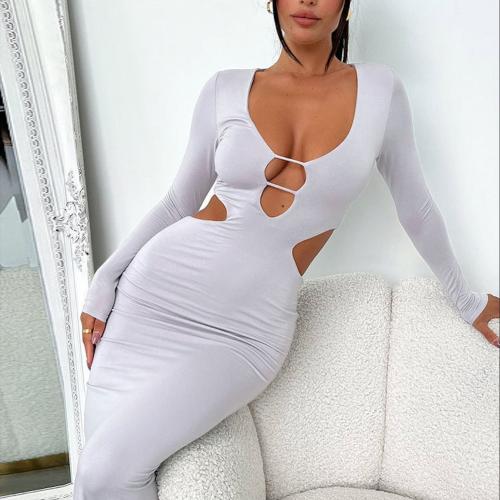 Spandex & Polyester Sexy Package Robes hip Patchwork Solide Blanc pièce