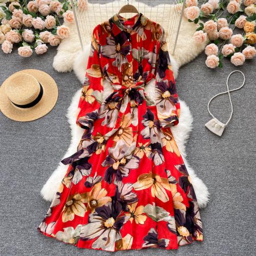 Polyester Waist-controlled One-piece Dress & breathable printed PC