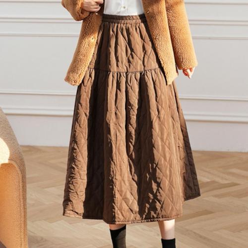 Cotton Maxi Skirt large hem design & autumn and winter design & mid-long style & slimming Argyle : PC