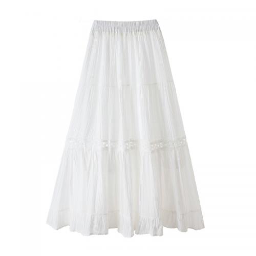 Cotton High Waist Maxi Skirt large hem design & mid-long style & slimming crochet Solid : PC