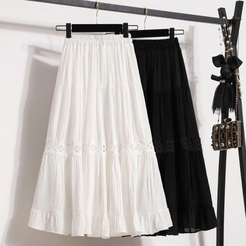 Cotton High Waist Maxi Skirt large hem design & mid-long style & slimming crochet floral : PC