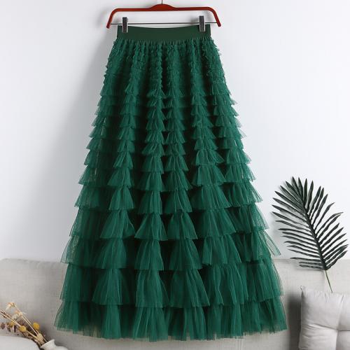 Gauze & Polyester Layered & High Waist Maxi Skirt large hem design & mid-long style & slimming Solid PC