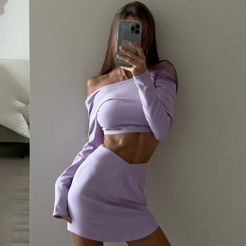 Polyester Slim Two-Piece Dress Set backless & two piece Solid purple Set