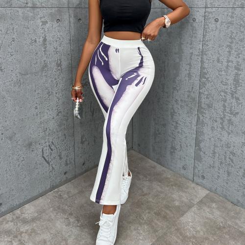 Polyester Slim Women Long Trousers printed white PC