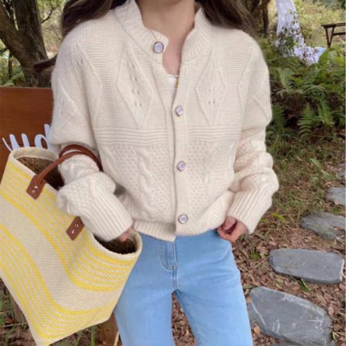 Acrylic & Polyester Women Cardigan loose knitted Solid : PC