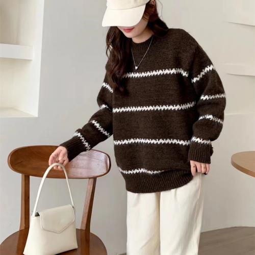 Polyester Women Sweater loose knitted striped : PC