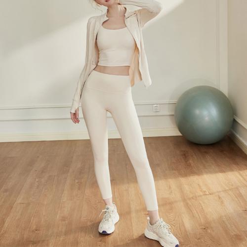 Spandex & Poliéster Conjunto de ropa de yoga para mujer, Pantalones largos & camiseta sin mangas & capa, más colores para elegir,  Conjunto