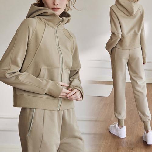 Coton Ensemble de vêtements de sport pour femmes Pantalon long & Manteau Solide plus de couleurs pour le choix Ensemble