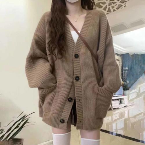Polyester & Cotton Sweater Coat loose knitted Solid : PC