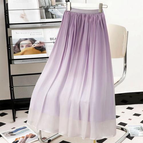 Polyester High Waist Maxi Skirt large hem design & mid-long style & slimming Solid : PC