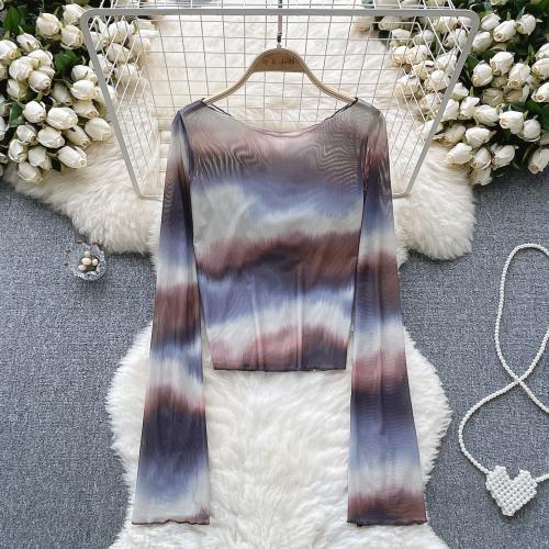 Mixed Fabric Slim Women Long Sleeve Blouses printed : PC