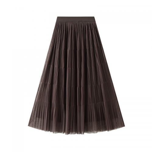 Gauze & Polyester Soft & Pleated Maxi Skirt double layer Solid : PC