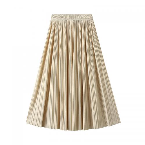 Polyester Pleated Maxi Skirt large hem design & breathable Solid : PC