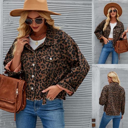 Poliestere Dámské kabáty Stampato Leopard Brown kus