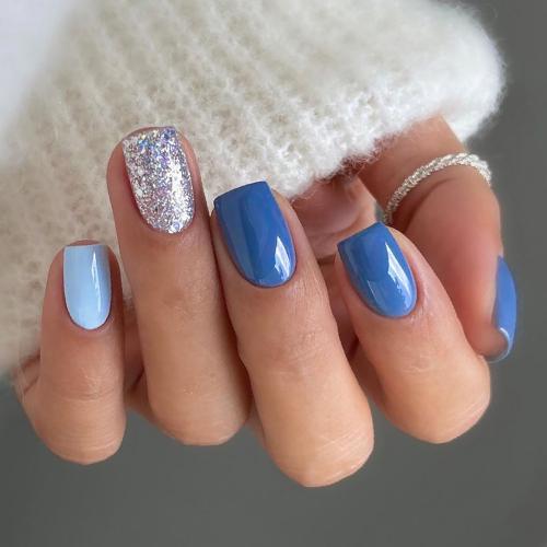 Plastic Fake Nails for women & twenty four piece blue Set