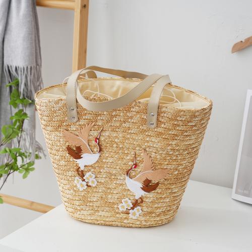 Straw Beach Bag & Easy Matching Woven Shoulder Bag large capacity animal prints khaki PC