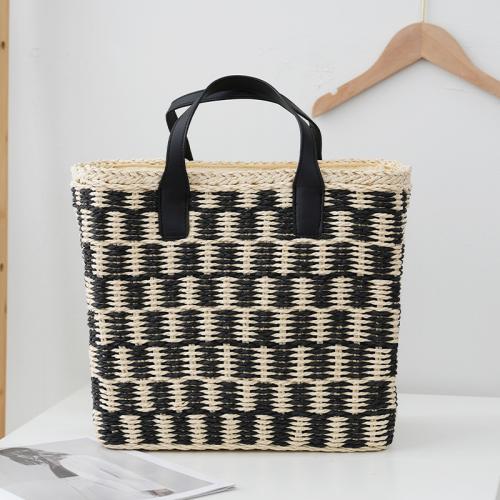 Paper Rope Beach Bag & Easy Matching Woven Tote large capacity white and black PC