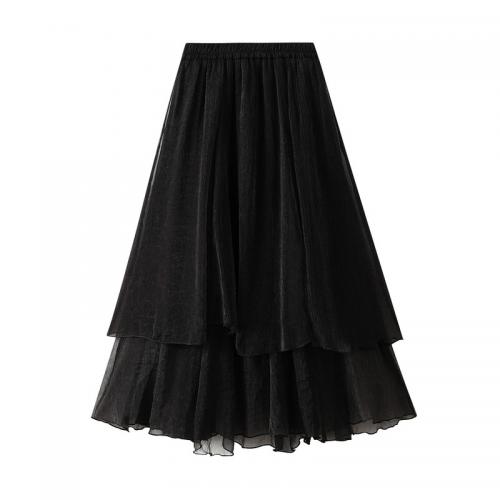 Gauze & Polyester Soft Maxi Skirt large hem design & double layer Solid : PC