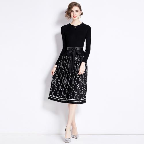 Polyester Einteiliges Kleid, Gedruckt, Schwarz,  Stück