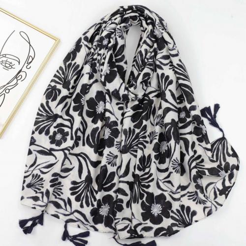 Polyester Easy Matching Women Scarf thermal printed floral black PC
