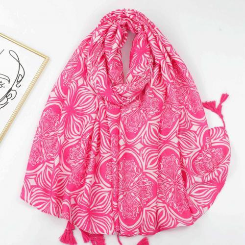 Polyester Easy Matching Women Scarf thermal printed floral fuchsia PC