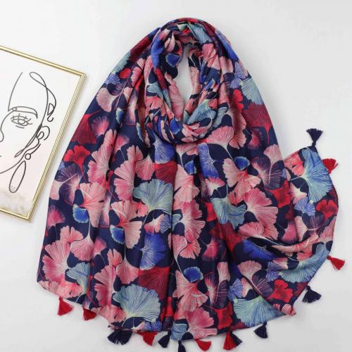 Polyester Easy Matching Women Scarf thermal printed leaf pattern multi-colored PC