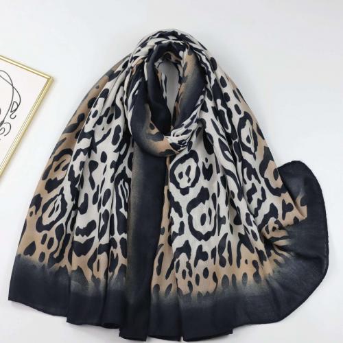 Polyester Easy Matching Women Scarf thermal printed leopard black PC