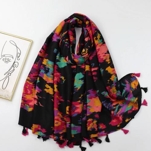 Polyester Easy Matching Women Scarf thermal printed black PC