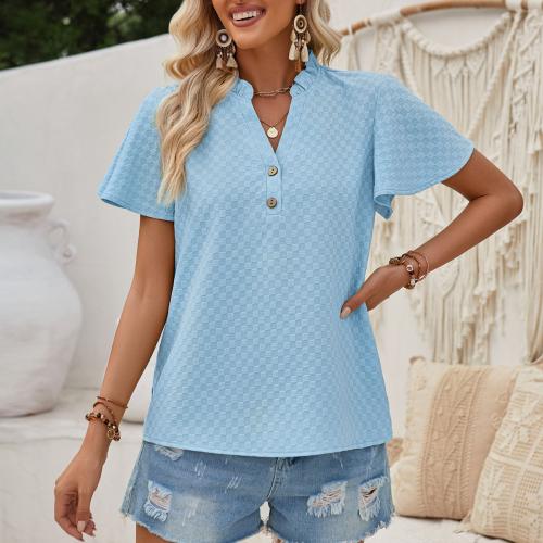 Polyester Slim Women Short Sleeve T-Shirts & loose patchwork Solid PC
