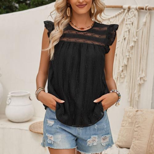 Polyester Women Short Sleeve T-Shirts & loose & hollow patchwork Solid PC