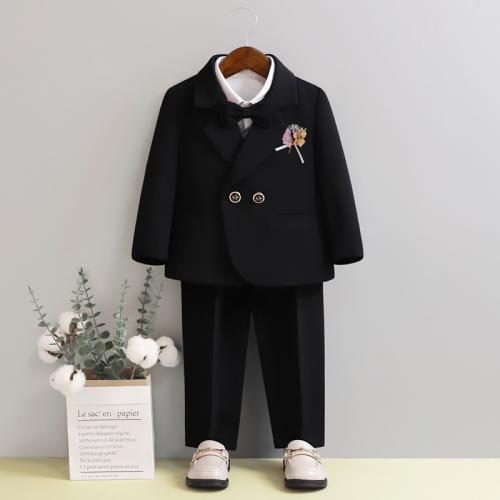 Viscose & Polyester Boy Clothing Set  Necktie & vest & Pants & top & coat Set